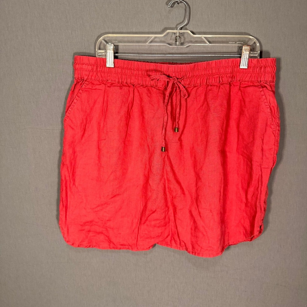 St Tropez West Coral Red 100% Linen Mini Skirt XL Pull On Tennish Pickle Ball